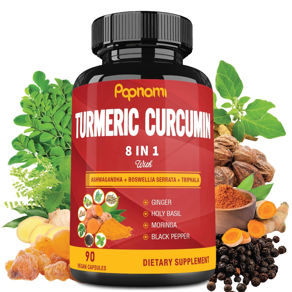 Capsule Extract de curcumină turmerică - 90 Conte 3 lună de aprovizionare - Blended Ashwagandha, Moringa, Ginger & More - Imunitate, comun, Digestive & Wellness Support