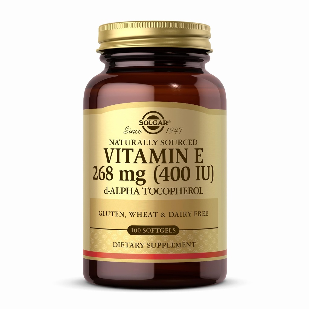 Solgar Vitamina E 268 mg (400 UI) - 100 Softgels - Vitamina E cu sursă naturală ca d-Alpha Tocopherol - Gluten Free, Dairy Free - 100 Serviri