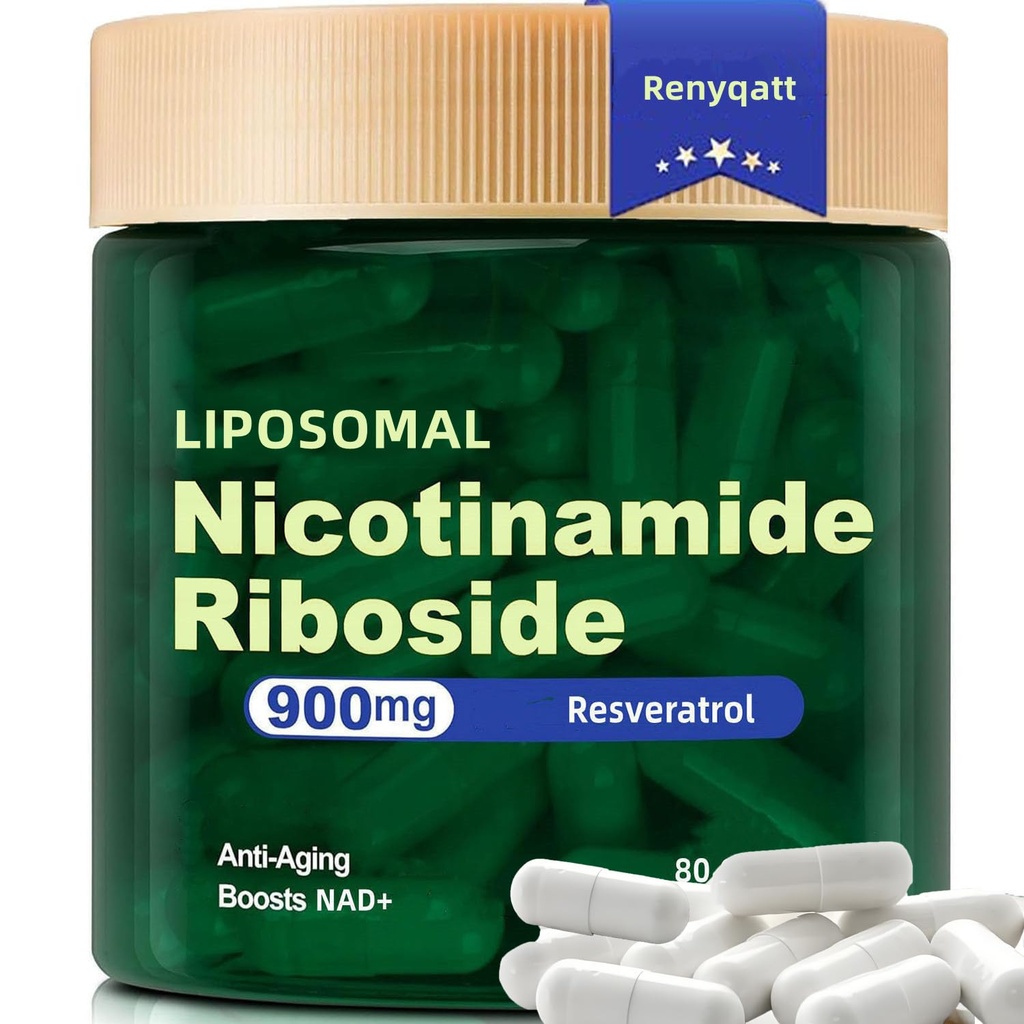 Renyqatt NAD+ Supliment - Liposomal Nicotinamidă Ribozidă - Supliment pentru Anti-Aging, Energie, Focus - 80 Capsule (1B)