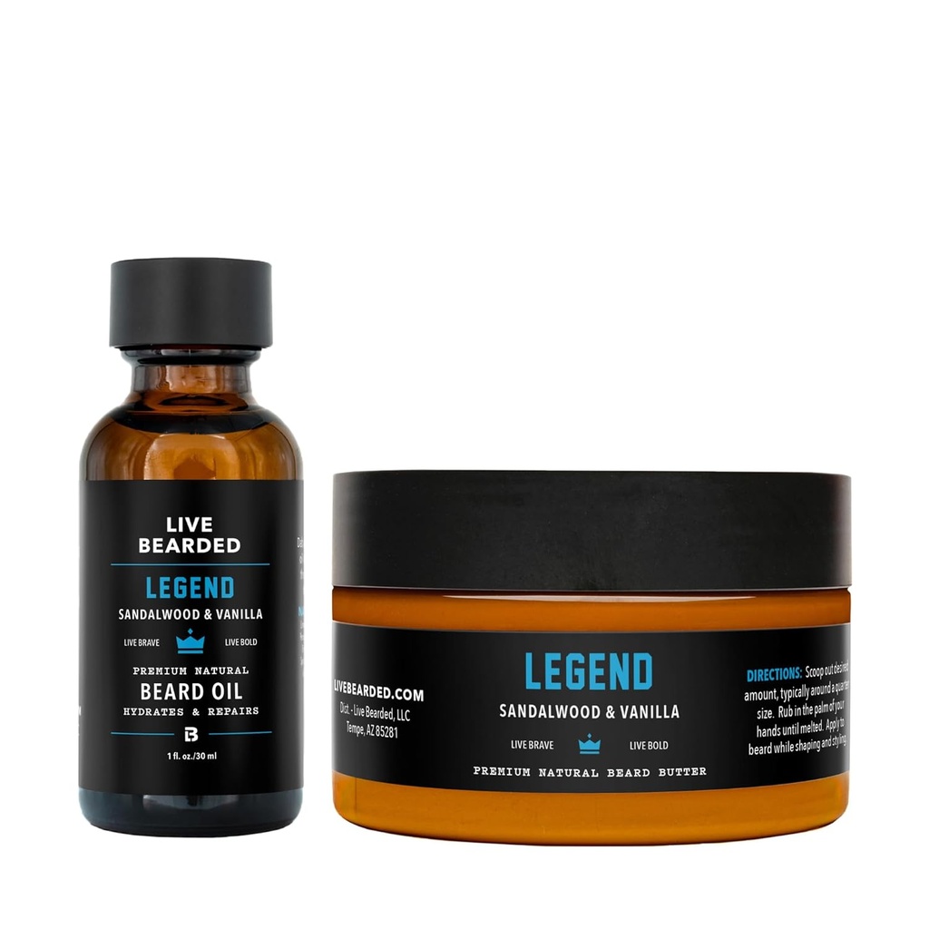 Live Beard Beard Oil and Butter Grooming Kit - Made in the USA - All-Nature Ingredients with Shea, Argan, Jojoba - Growth Support 