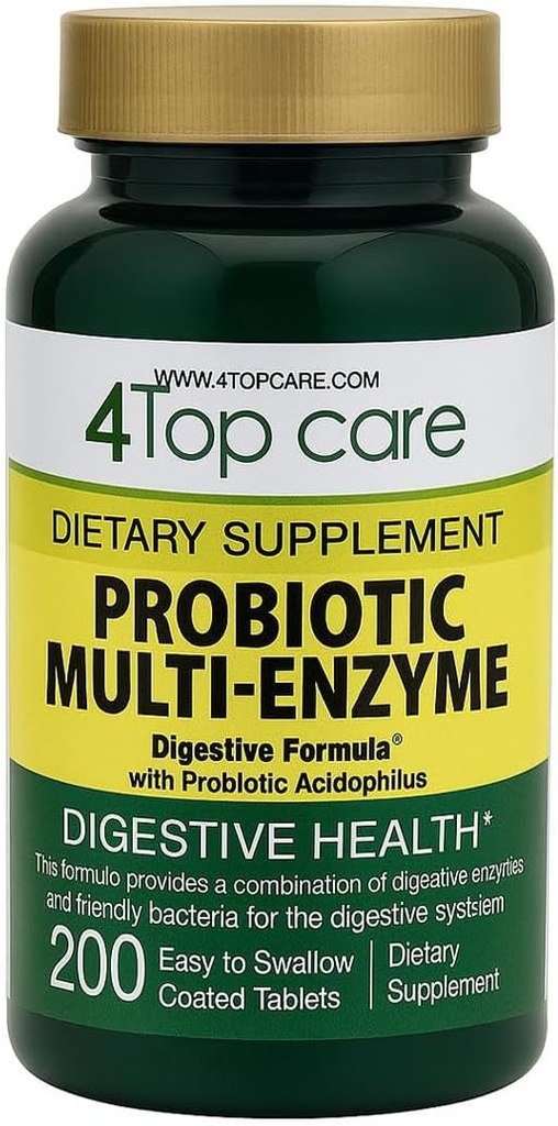 Probiotice Multi-Enzime cu prebiotice si acidofile probiotice pentru sanatate digestiva si gutoasa, Oferind ajutor de la disconfortul de masa-timp si balonare. Supliment alimentar, 200 Conte.