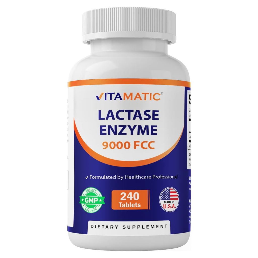 Vitamatic Lactase Enzim 9000 FCC 240 comprimate - Lactoză Intoleranţă Caplete de relief