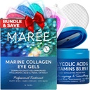 MAREE Skincare Bundle - Geluri oculare, Polish facial - Geluri sub ochi pentru ochi Puffy Eyes & Dark Circles - Acid glicolic Peel Pads - Acid colagen & Hyaluronic marin - Acid salicilic & Vitamine E, B3, B5