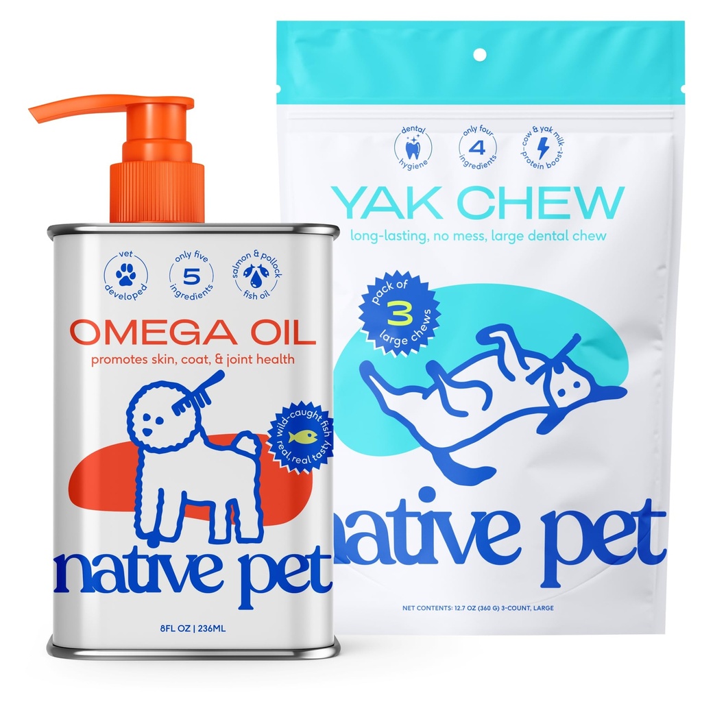 Native Pet Omega Ulei pentru câini - Dog Peşte Suplimente ulei & Yak Chews pentru câini 