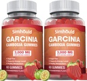 2 Pack Garcinia Cambogia Gumries - 3000mg 95% HCA cu L-Carnitina, energie Boost, aromă de căpșuni Gummy mai ușor de luat decât pastile și capsule 120 Counts