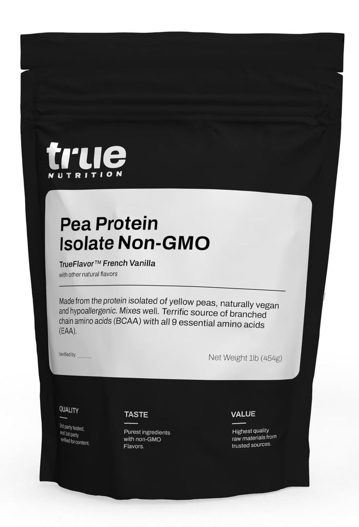 Nutritie adevarata Pudră de proteine de mazăre Izolat - 25g non-GMO praf de proteine din Vegan per Servire - Carb scăzut, Fat scăzut, Leucina mare - Gluten gratuit, lactate, Soia gratuit - Vanilie franceză - 1LB