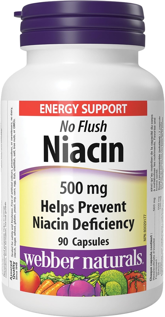 Webber Naturals No Flush Niacin Vitamina B3 Capsule, 500mg 90 Număr