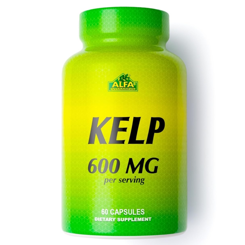 ALFA VITAMINS Kelp Supliment, 600 mg de Seaweed naturale Kelp (Ascophyllum Nodosum), bogat în iod și Fucoidian, susține funcția tiroidiană și metabolică, vitamine zilnice pentru wellness, non OMG, 90 comprimate