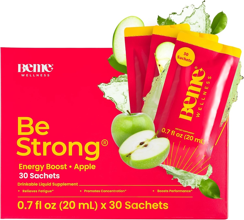 BeMe Vitamina B12 Shot lichid, BeStrong - Vitamina B 12 Supliment lichid potabil suporta energie Boost, Focus, & Concentrare - Guarana, Taurina, & Suplimente Colagen Promovarea recuperarii (30 Sachete)