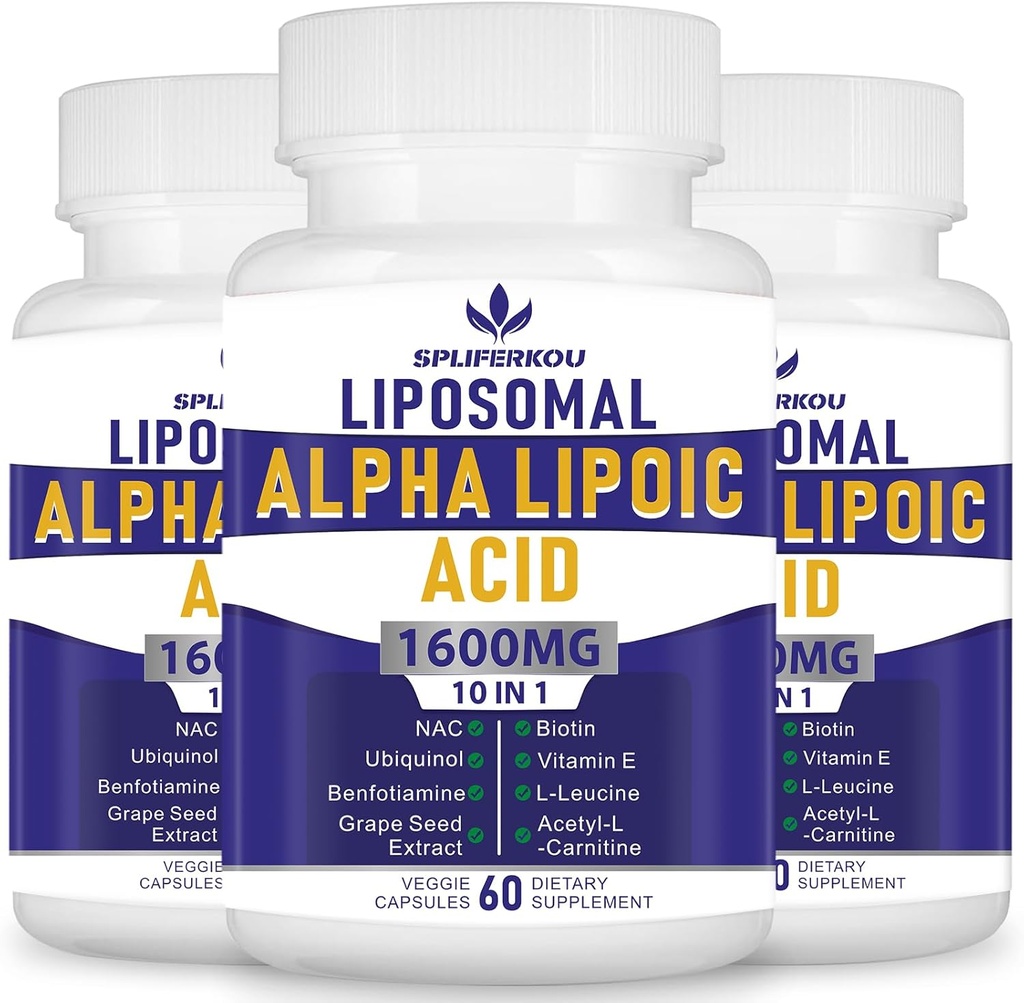 Acid lipozomal Alfa Lipoic 1600 mg per Serving, Supliment ALA pentru sănătate antioxidantă, energie și metabolism-gluten fără și fără OMG 180 capsule