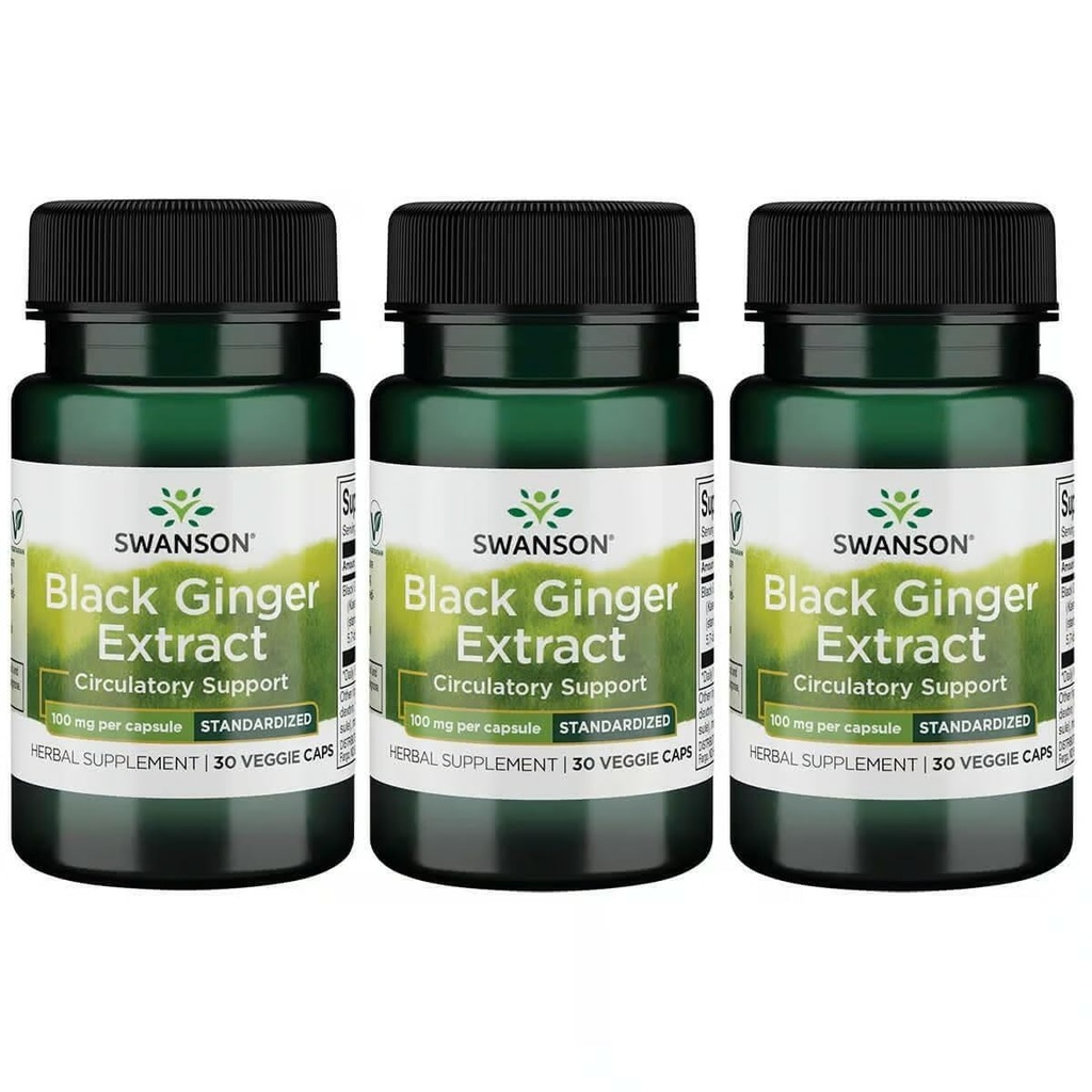 Swanson Black Ginger Extract - Promoveaza circulatia sanatoasa a sangelui si vigorul fizic - poate ajuta sanatatea inimii, tesut muscular si bunastarea mentala - (30 Capsule vegetale, 100 mg fiecare) (3 ambalaj)