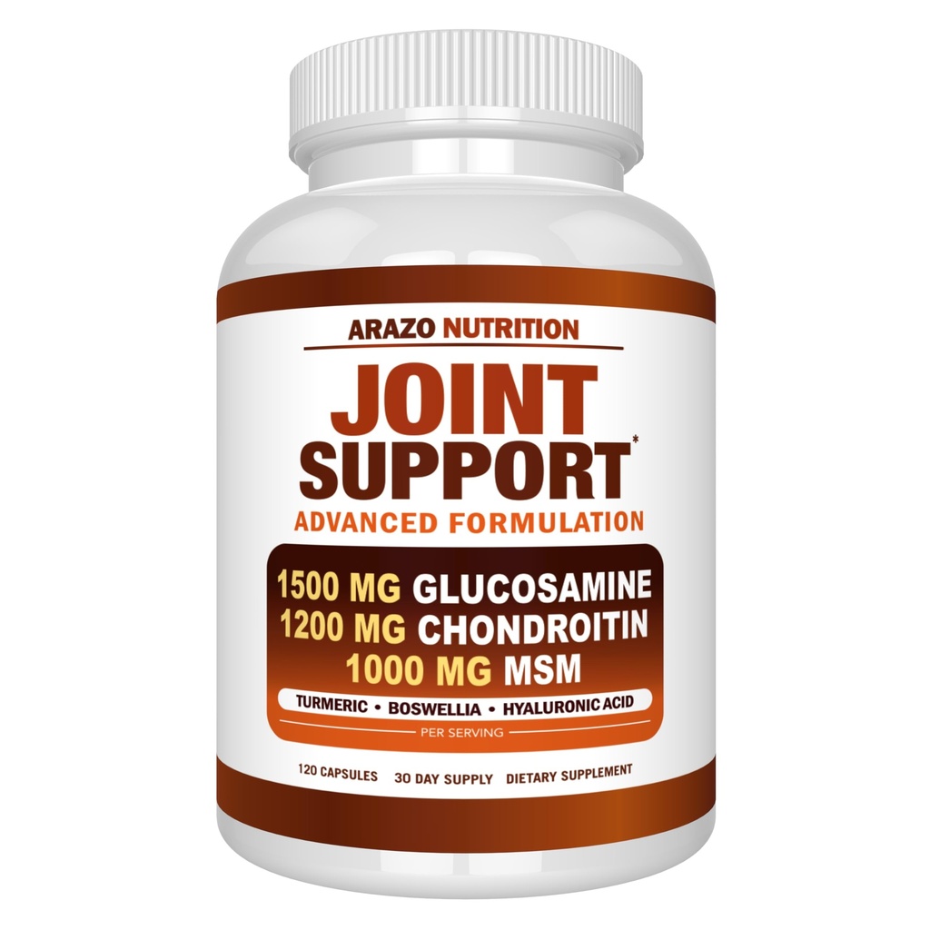 Arazo Nutrition Glucosamine Chondroitin Turmeric Msm Boswellia - Supliment comun de sprijin pentru eliberarea 120 capsule pentru oase, spate, genunchi, mâini (120 capsule)