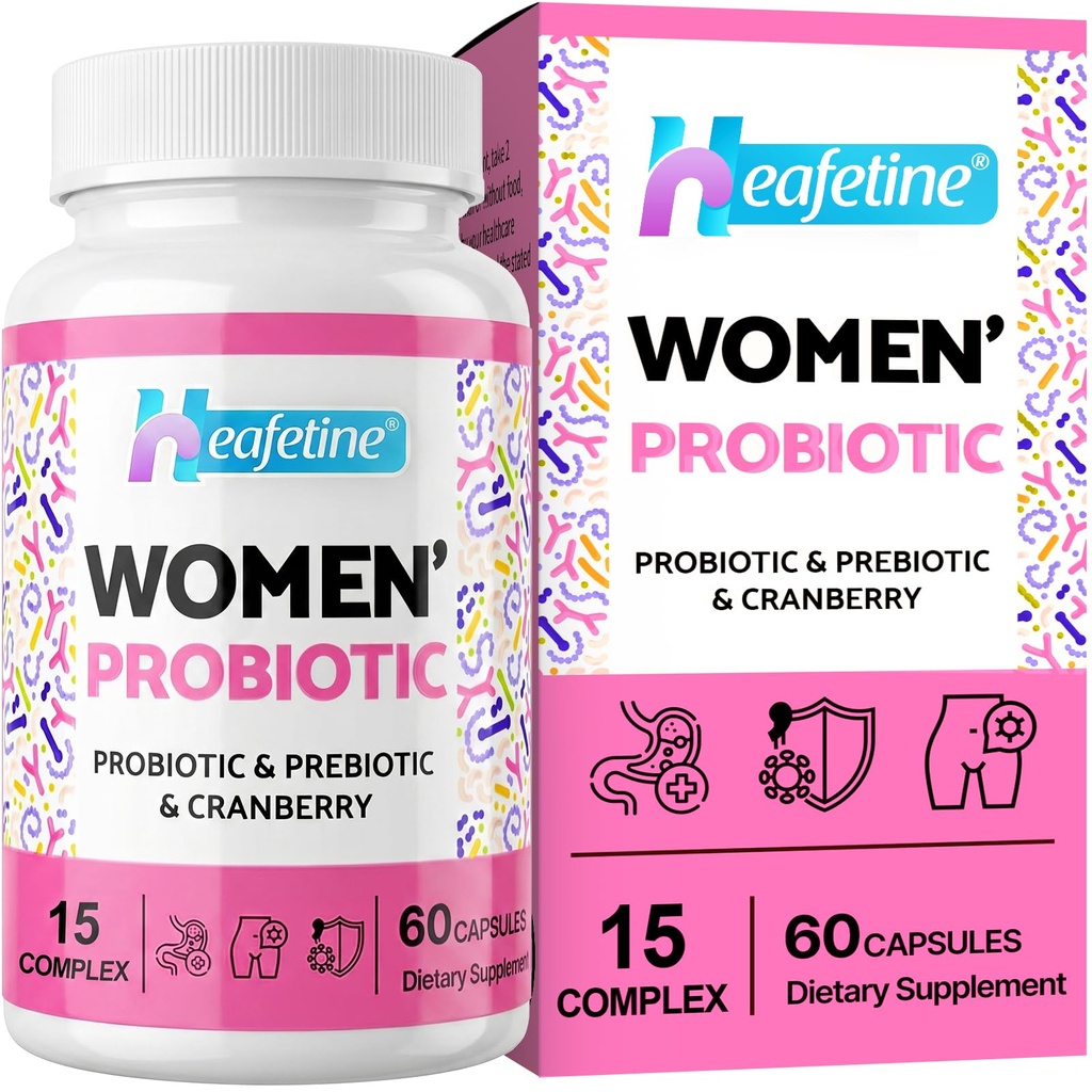 Probiotice vaginale pentru femei, 300 miliarde CFU Probiotice pentru femei, 15-in-1 Femei Probiotice & Prebiotice, pentru Vaginal, tract urinar, PH Balanta, Immune, Digestive & Gut, Blooting Health, 60 Caps