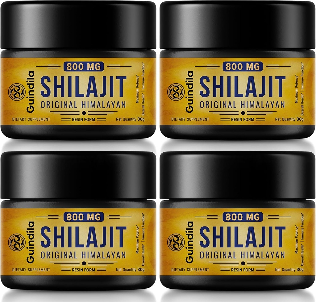 800mg Silajit Supliment-Shilajit Pure Himalayan Organic Shilajit Resin cu potenta maxima,Original de la Himalayan cu 85+Trace Minerals & Acid fuzelian pentru Focus & Energy, Imunitate,4 Pachete