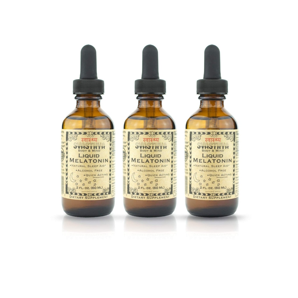 Svasthya Body & Mind Liquid Melatonin - Promovează somn natural - Alcool gratuit pentru adulți și copii, Made in the USA, GMP, 2 oz - 3 Pack