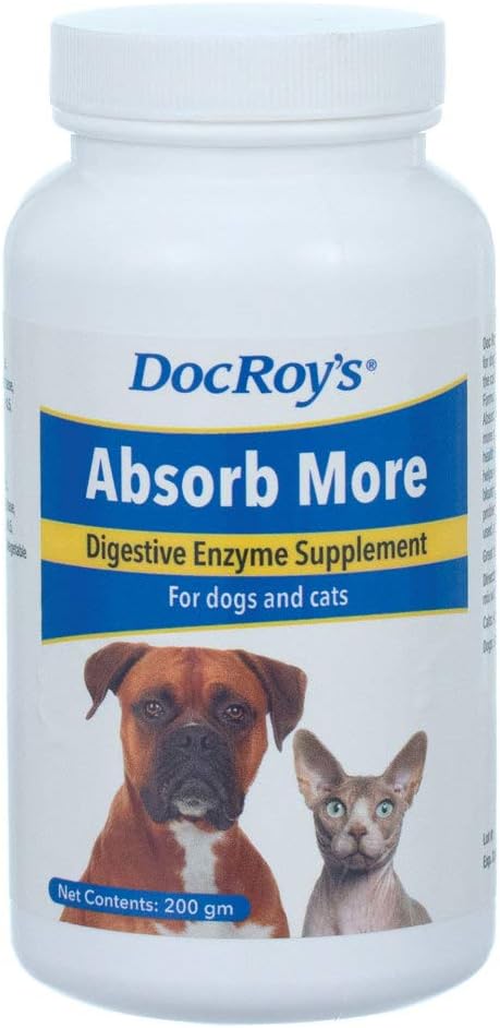 Doc Roy's Absorb More - Digestive Enzyme Supplement- pentru câini și pisici - 200gm Granule