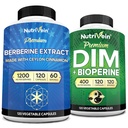 Nutrivein Premium DIM & Berberine Supplement Bundle: Berberine de mare absorbție & DIM Supliment cu Bioperine - pentru echilibru hormonal, Digestive Regularitate, Metabolism, & Global Wellness
