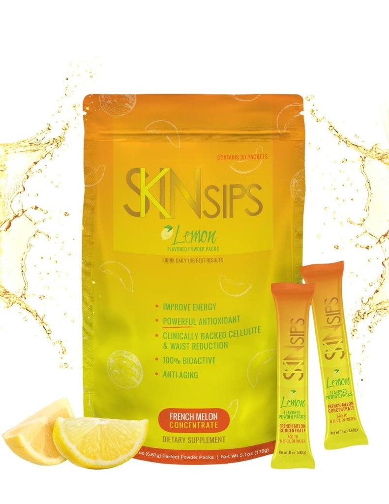 Skin Health & Energy Boost Drink Mix- Sugar Free, SOD B (TM), Antioxidanti din Concentrat Melon Francez, Pe Packs Go Stick, Lemon, 30 Pack