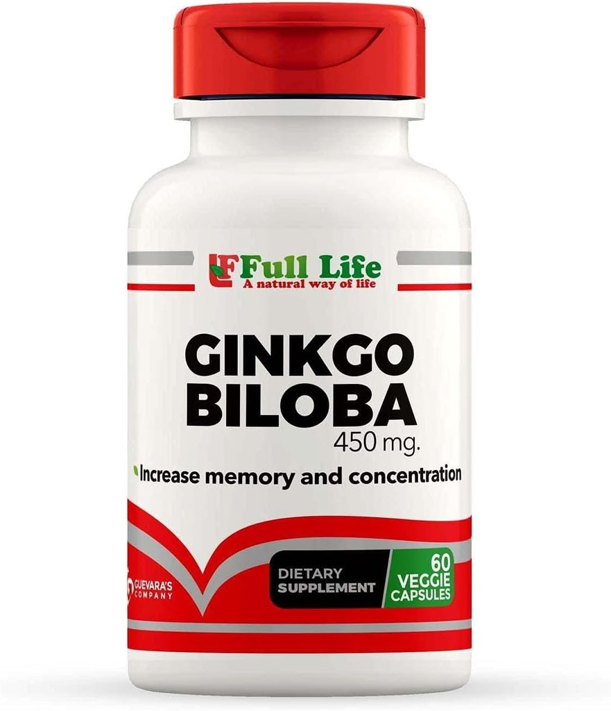 Full Life Ginkgo Biloba Capsule - Herbal Supplement - 60 Veggie Capsule 450mg.