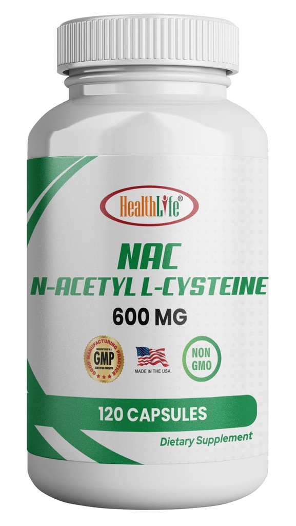 HealthLife N-Acetyl L-Cysteine (NAC) 600 mg, 120 capsule - Non-GMO, Gluten Free, 120 Servings