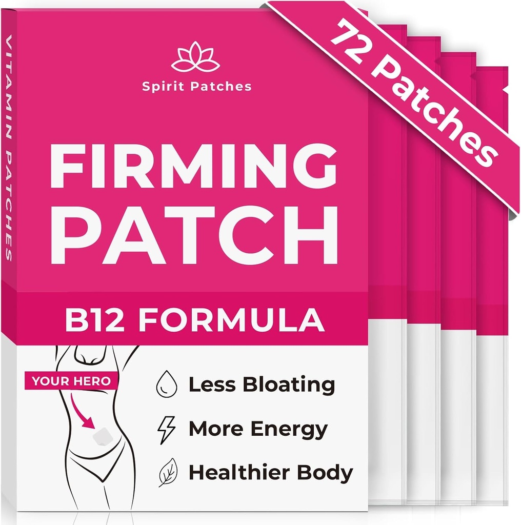 Firming B12 Patch-uri (Pachet de 72) - 100% Natural Vitamin Patch pentru femei, Energie & Body Support, Auto-Adezive Stickere transparente - Formula îmbunătățită