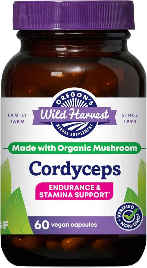 Oregon's Wild Harvest Cordyceps Organic Mushroom Herbal Supplement (Freeze-Dried) | Endurance and Stamina Support, 60 Count