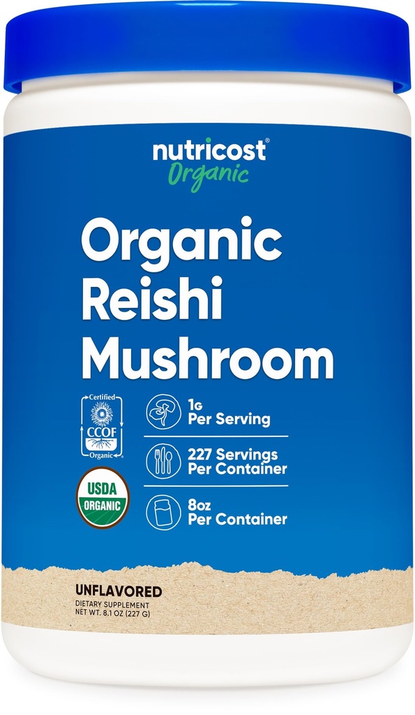 Nutricost Reishi Organic Mushroom Powder 0.5LB (8oz) - USDA Certified 100% Organic, Vegetarian, Non-GMO, Gluten Free