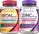 Retete doctor de fier si zinc Bundle - energie, suport de sange, sanatate imuna pentru barbati si femei, absorbtie mare, non-GMO