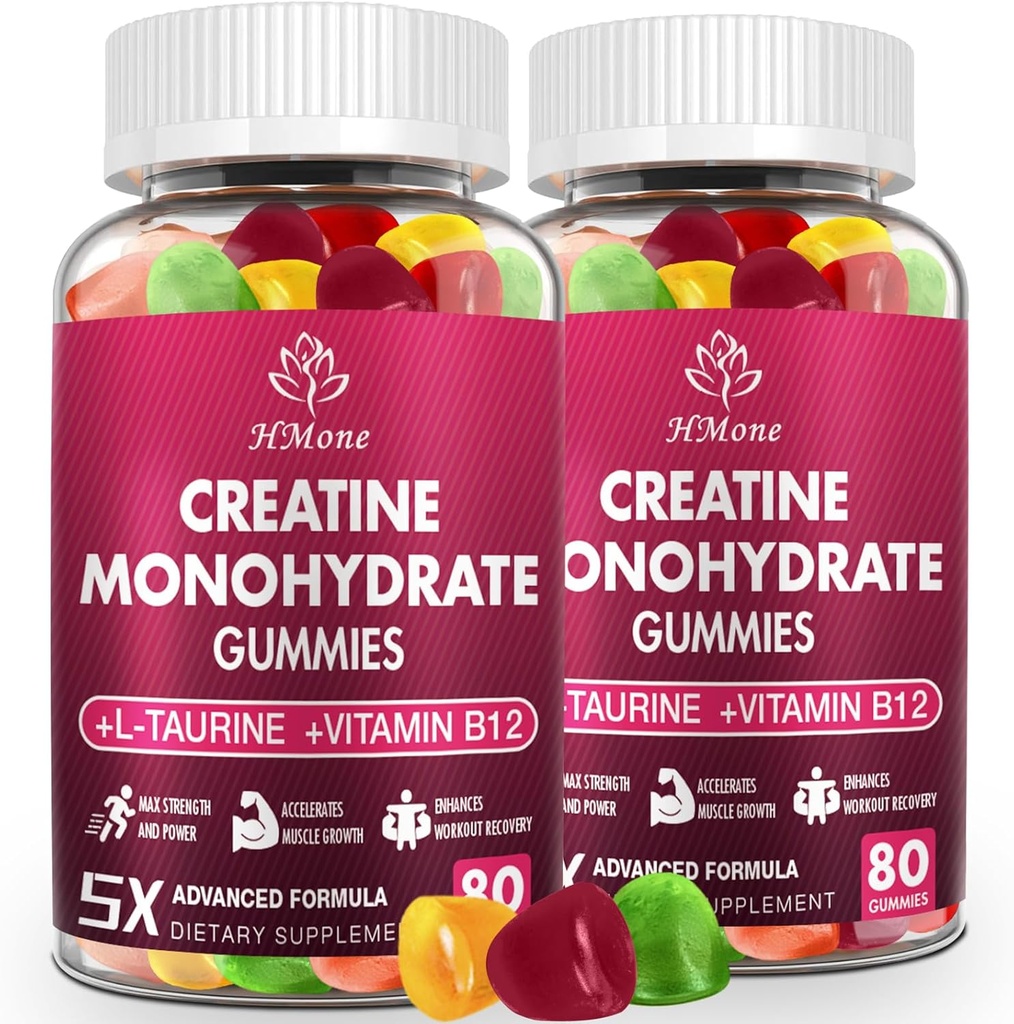 Creatine Monohidrat Gummies - 5g pentru bărbați și femei, 160 Conte și Creatine Suplimente masticabile pentru câștiguri musculare, Putere musculară, Boost de energie, și musculare Constructor, Zahăr gratuit, Vegan