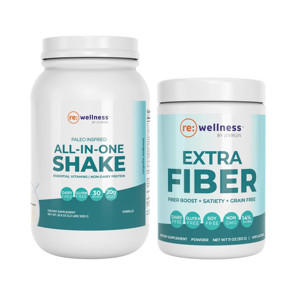 Reignit Wellness de JJ Virgin Vanilla Paleo-Inspirat All-in-One Shake și Extra Fiber pulbere Supliment