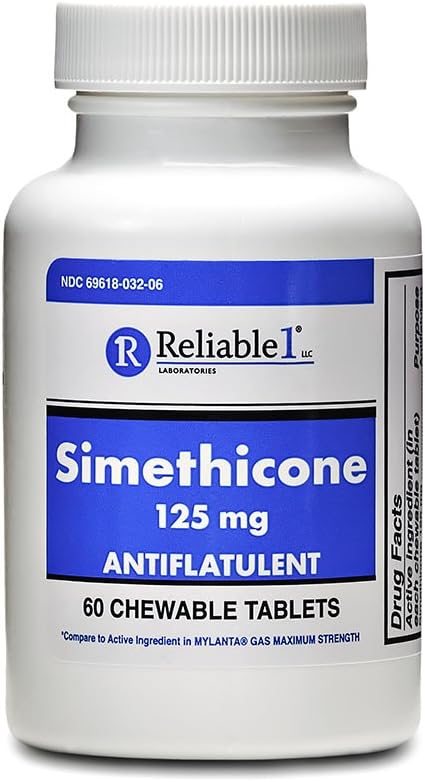 Fiabilă 1 Simethiconă 125 mg Anti-Gas 60 Comprimate de mentă cu piper (1 flacon)