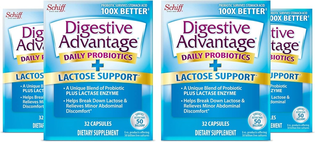 Digestive Advantage Lactoză apărare - rupe jos lactoză pentru a apăra împotriva tulburări digestive, 32 Capsule (Pachet de 4)