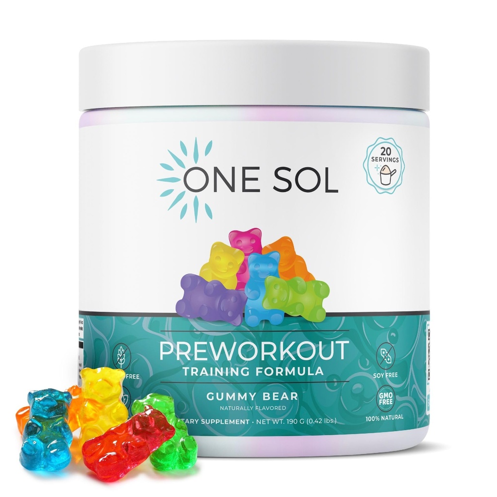 Un Sol Pre-Garning pentru femei, Enhanced Pump & Focus, Nu Jitters sau Crash, Ingrediente naturale, 100% Vegan, Gluten gratuit & Soy Free, (Gummy Bear)