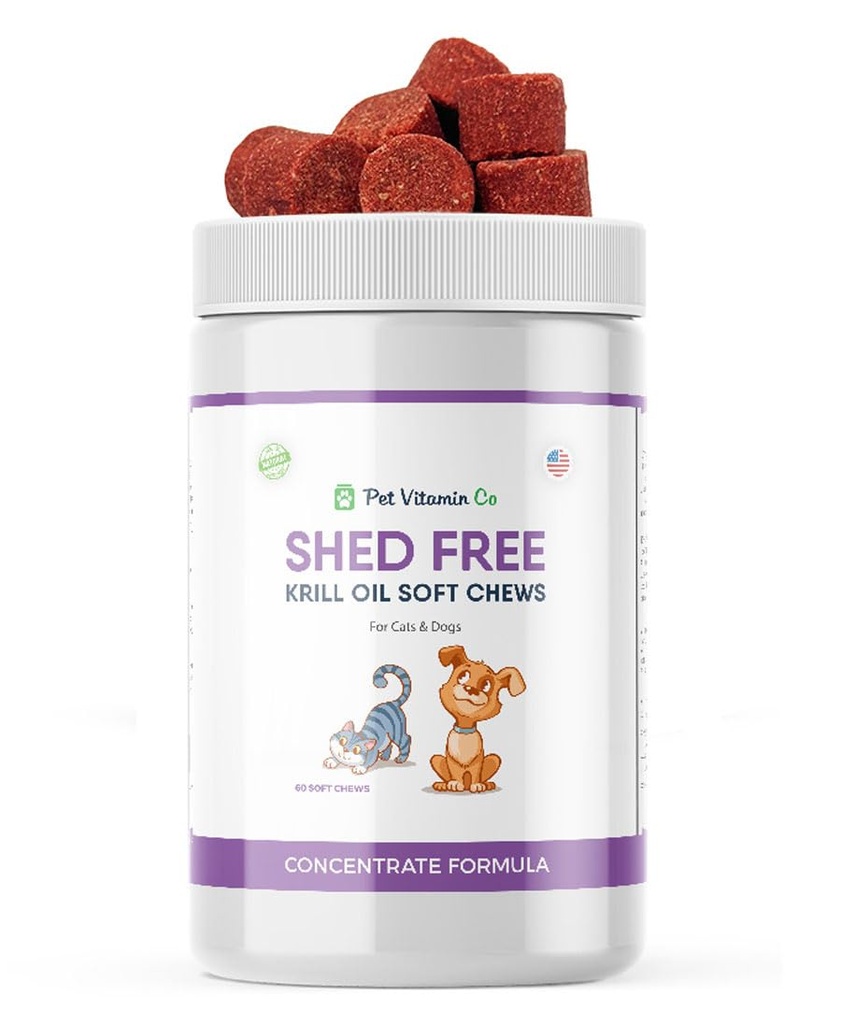 Krill Oil Shed-Free Soft Chews pentru câini - Reduce Shedding & Mâncărime - bogat în Omega 3 și antioxidanți - Îmbunătățește pielea și haina - Made in USA - 60 Soft Chews