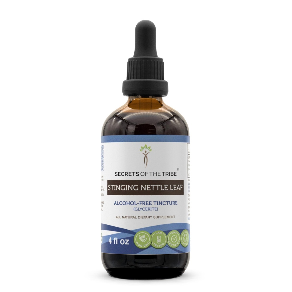 Secretele tribului Stinging Nettle Leaf Tinctură fără alcool (Glicerite) 694 mg Stinging Nettle (Urtica Dioica) Frunză uscată (4 Fl Oz) Suplimentul de ajutorare pentru alergii