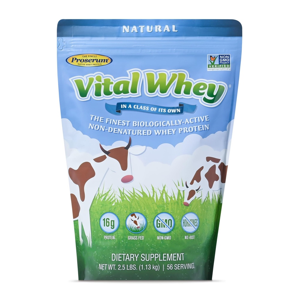 whey praf de proteine de iarbă pentru vitalitate imună, aromă naturală 2,5lbs (56 Servings), 15g proteine per Serve, Vital Whey, Holistic curat, nutriție wellness