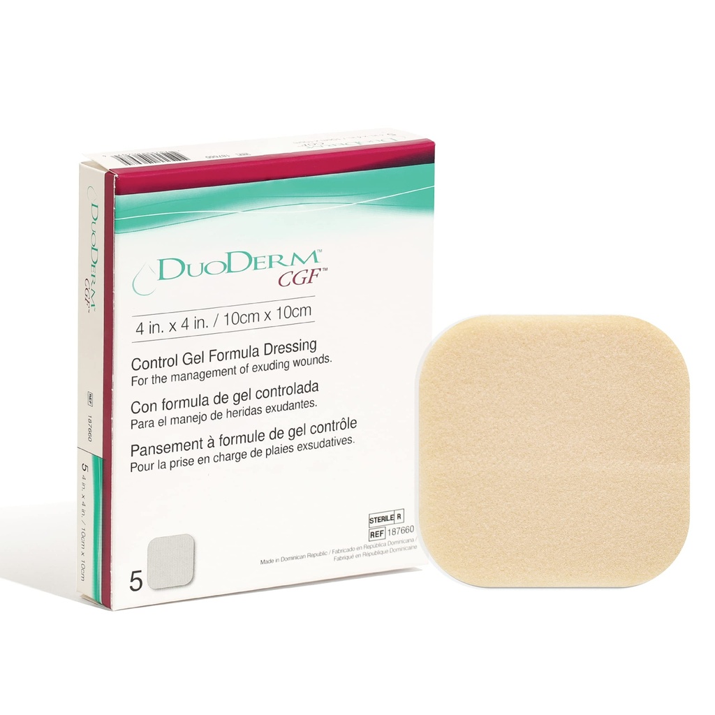 Convatec DuoDERM Control Gel Formula 4"x4" Hidrocoloid Steril Adeziv Dressing pentru răni parţiale şi complete, grad medical, Latex-Free, impermeabil, Square, Bej, Cutie 5ct