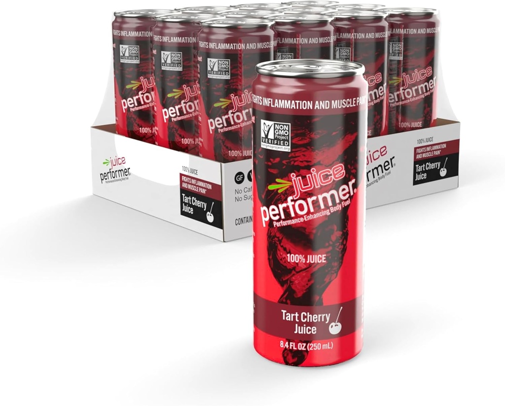 Juice Performer Tart Cherry Juice - 100% suc pentru Sleep Support and Enhanced Muscle Recovery - Post Performance Recovery Drink - Superfood Athletic Fuel 8,4 Fl.Oz. (12 Pk) Gluten Free