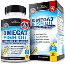 Putere triplă Omega 3 ulei de pește 3000mg - Potență mare Omega 3 Supliment pentru femei și bărbați, Burpless Lemon ulei de pește aromă - 2250mg acizi grași esențiali cu DHA & EPA, Wild Caught, 90 Softgels