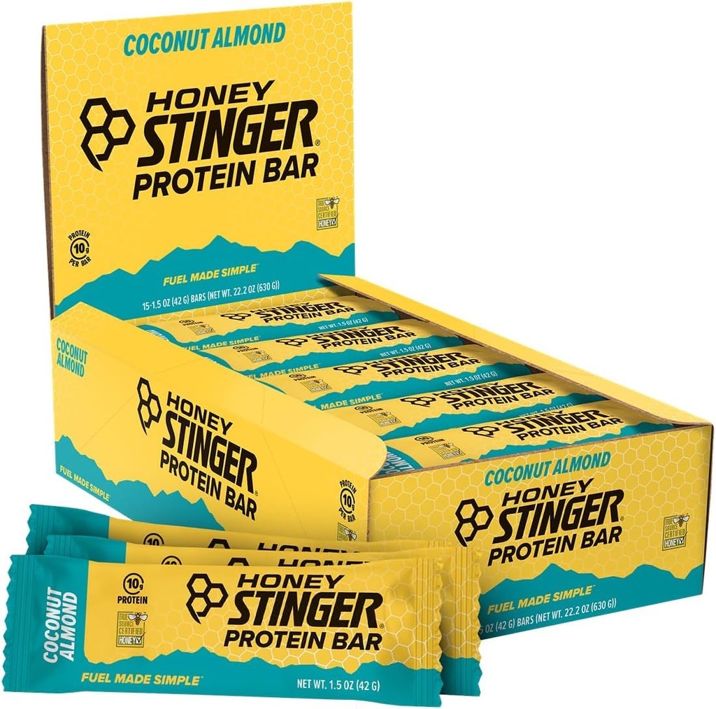 Honey Stinger Proteine Bar, Nuca de cocos Almond, Proteine Packed Alimente pentru Exercitii, Rezistenta si Performanta, Sports Nutritie Snack pentru Home & Gym, Post Workout, Cutie de 15