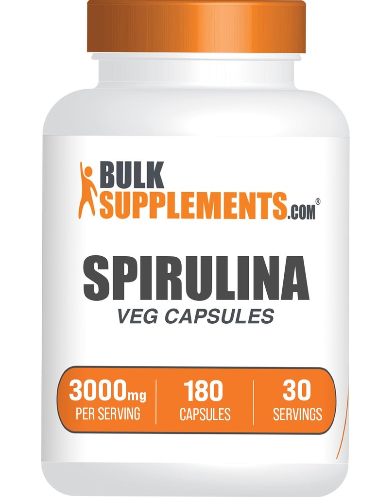 BulkSupplements.com Capsule Spirulina - Green Superfood Supliment, Spirulina Supliment - Vegan, 6 Capsule per Serving, 180 Conte (Pachet de 1)