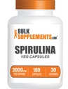 BulkSupplements.com Capsule Spirulina - Green Superfood Supliment, Spirulina Supliment - Vegan, 6 Capsule per Serving, 180 Conte (Pachet de 1)