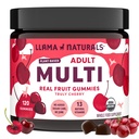 Llama Naturals Multivitamine pentru Femei si Barbati, Vegani, Gume organice cu vitamina D, C si K, Adulti Vitamine Real Fruit Gummy, Supliment Multivitamine Mestecabile, Nu Adăugat trestie de zahăr, Cherry, 120 Ct