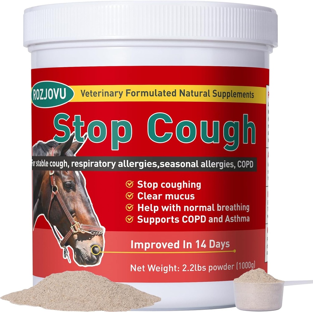 Stop Tuse Cai Suplimente Pulbere, Suporturi Cai cu Tuse stabile, Alergii respiratorii, Alergii gratuite sezoniere, BPOC, 2.2 lbs, 70 zile de aprovizionare