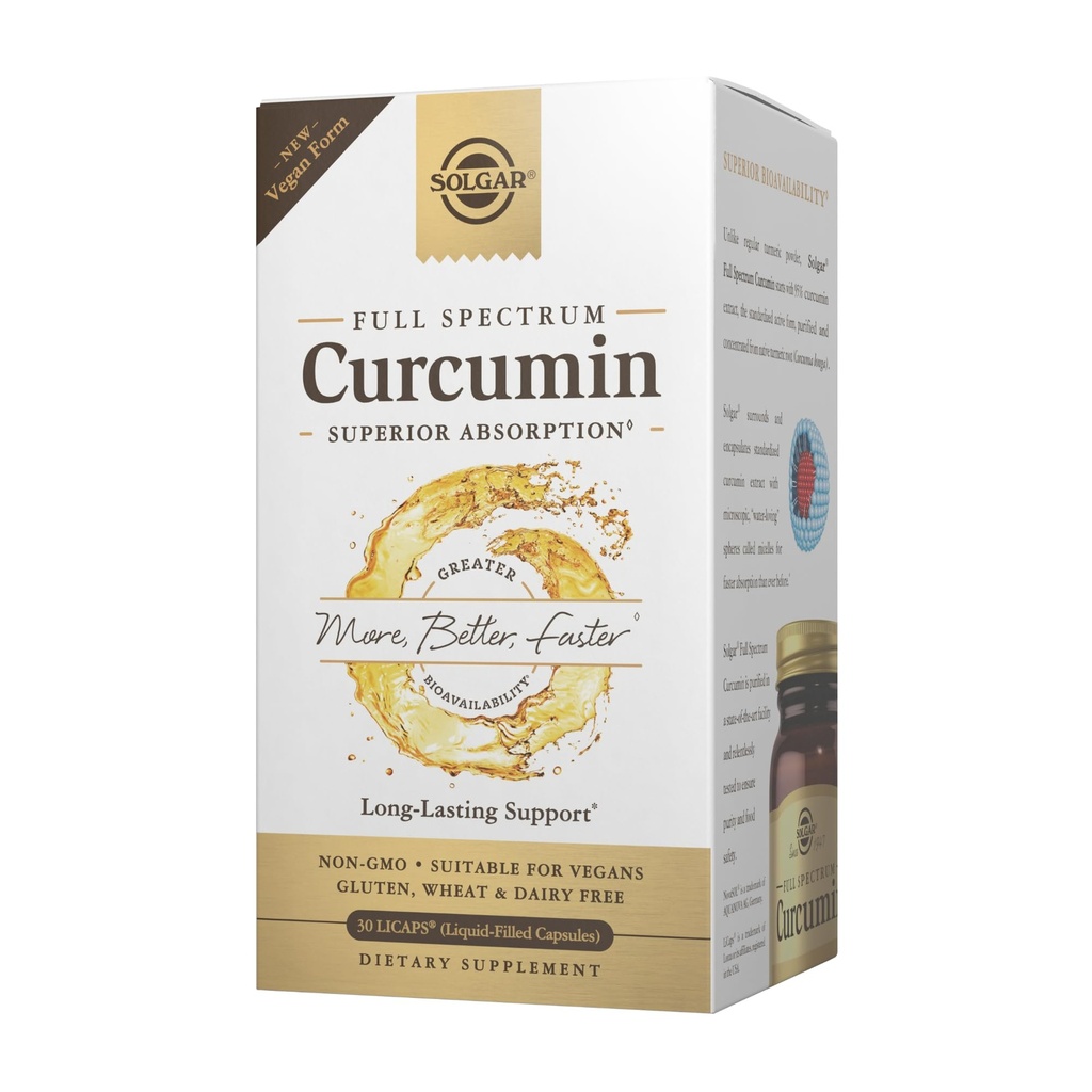 Solgar Full Spectrum Curcumin - 30 LiCaps - Absorbție superioară - Brain, Joint & Immune Health - Vegan, Gluten Free, Non-GMO, Dairy Free - 30 Servings