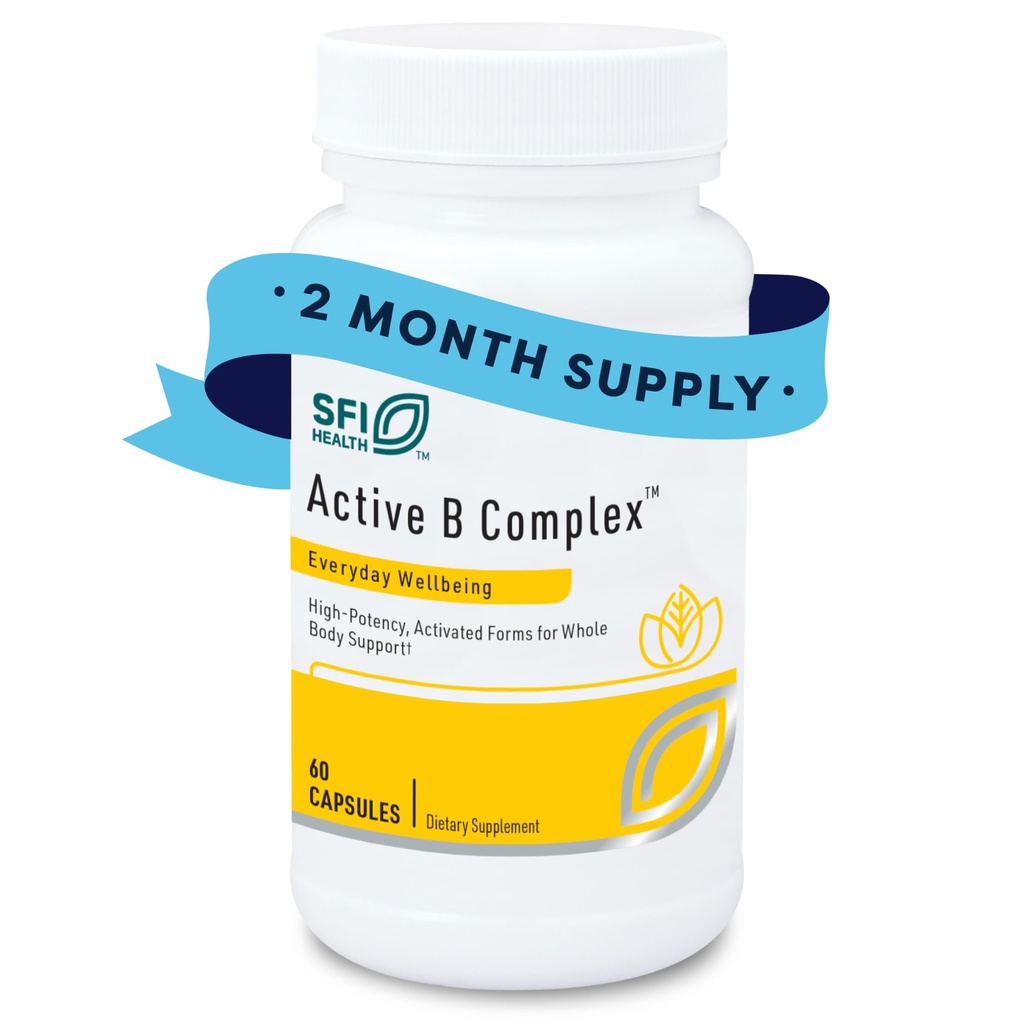 Klaire Labs SFI Health Active B Complex de vitamine B metilate cu Folat de metil, B12, B6 și More - Suport energie sănătoasă, creier, ficat și funcția nervoasă (60 capsule)