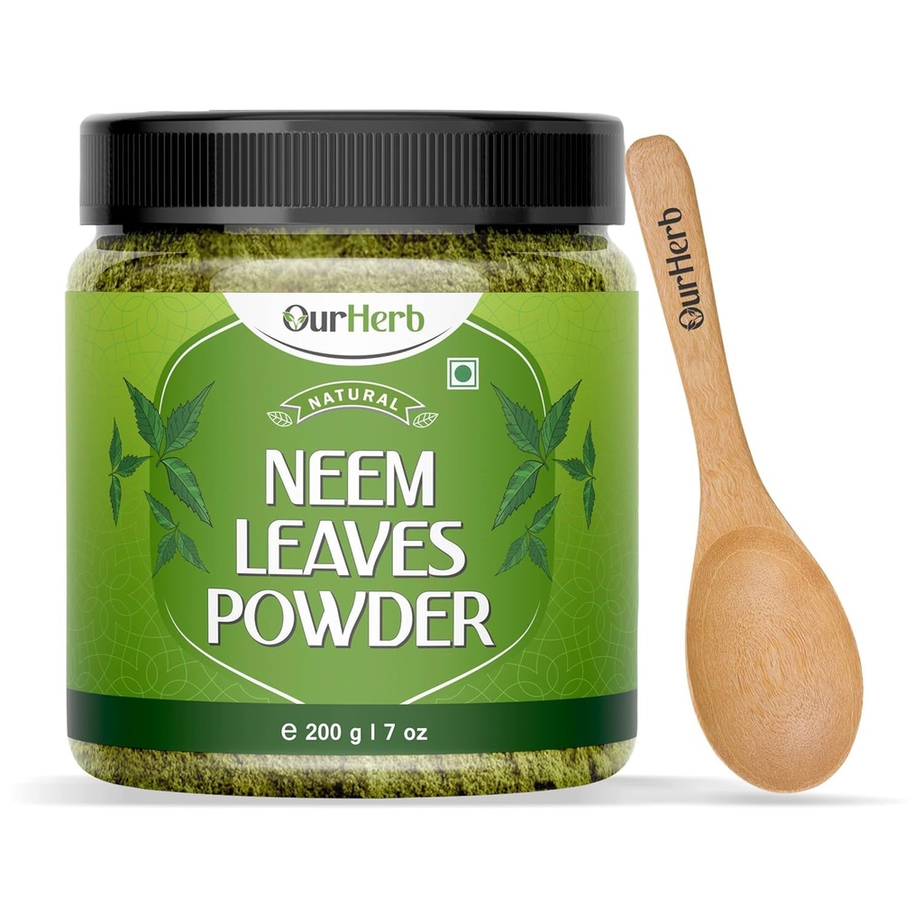 Pure Neem frunze pulbere Soluţie naturală pentru Pimple-Free Clear Skin & Silky Hair, Ideal pentru Face Packs, Parul de îngrijire, şi suport de pigmentare cu Lingura de lemn 