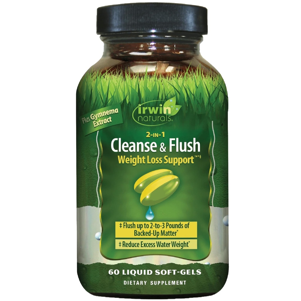 Irwin Naturals 2-in-1 Rinichi & Ficat Super Cleanse (10-Ziua) - Echilibrat Detoxifiere Ficat & Rinichi Curățenie - Milk Thistle Root & Reishi Mushroom - Whole-Body Detox Formula - 60 lichid Soft-Gels
