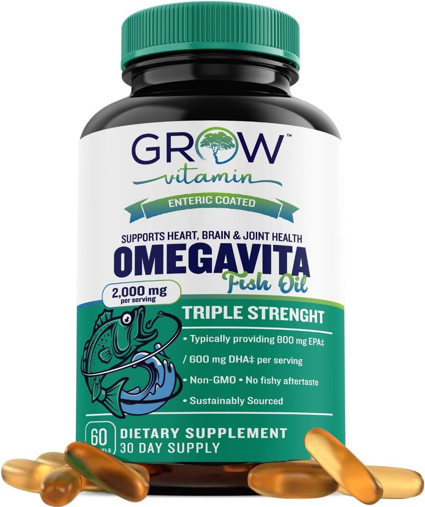 creste vitamina OmegaVita ulei de peste : 800 mg EPA 600 mg DHA Omega 3 Supliment pentru inima, Brain & Immune de sprijin, Absorbabil Triple Putere supliment ulei de pește - 2000 mg per servire, 30 zile de aprovizionare