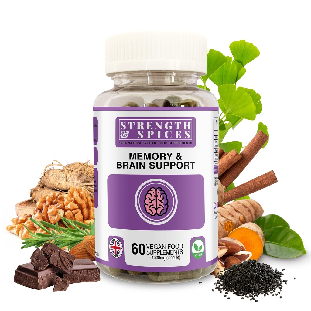 Concentraţie & Spices de memorie Booster şi Focus Supliment cu Ginkgo Biloba şi 22 Super Ingrediente, Plant-Based Creier Supliment pentru memorie, Claritate, şi alertă, 1000mg, 60 capsule